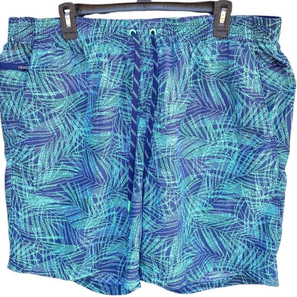 Land’s End Men's 2XL Volley 9"Board Shorts Swim Trunks Blue Green Floral - Picture 3 of 16